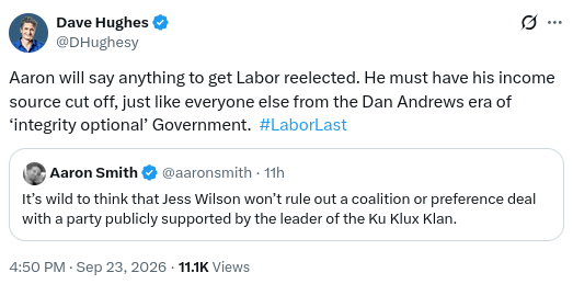 mark_melbin's tweet photo. Dave "I'm not a racist but" Hughes thinks anyone who attacks One Nation, Australia's answer to the KKK, is being paid by Labor.

Given Labor also paid everyone who booed Hughes at the footy they must have deep pockets! 😂

#auspol #springst #OneNation #KKK #KKooKers https://t.co/Uu8twnpKsT