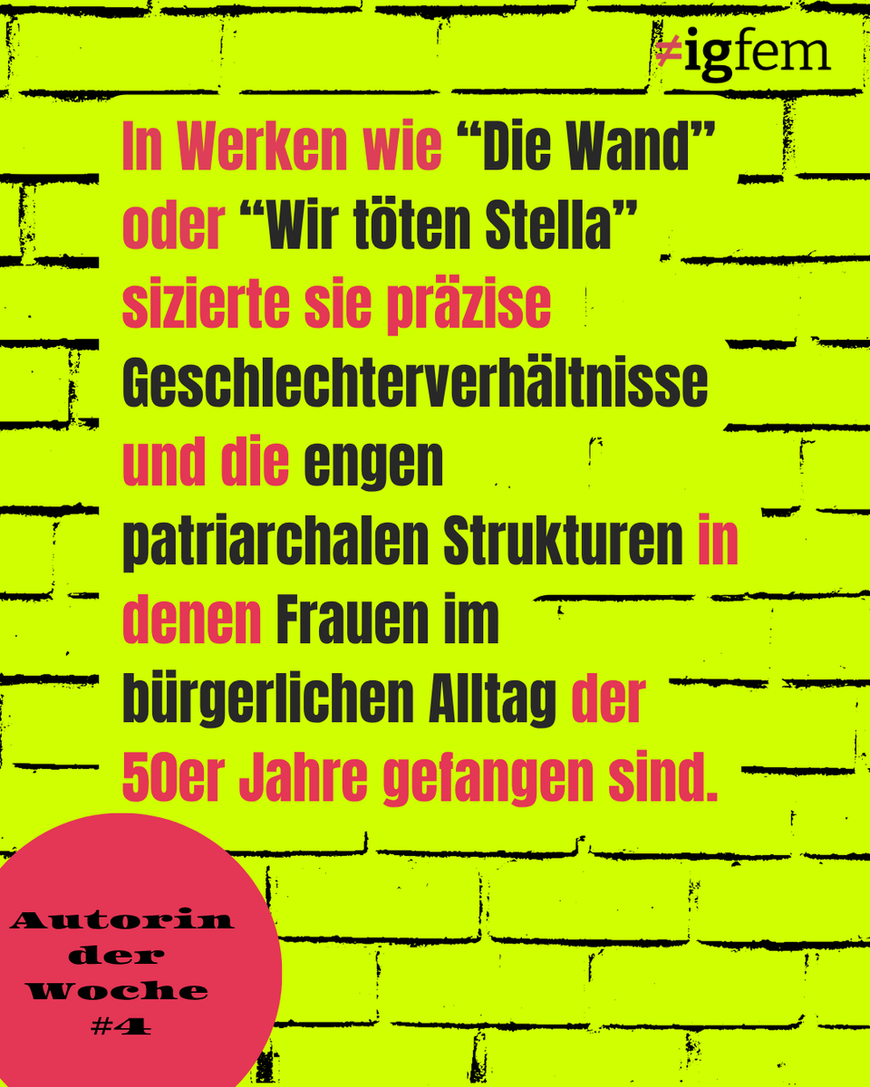 igfemat's tweet photo. 📖 Jeden Mittwoch stellen wir euch eine Autorin der FemLit-Leseliste vor – heute geht es um Marlen Haushofer!
⭐ Weitere Informationen zur Leseliste findet ihr unter: https://t.co/7cMIyFaOHZ
#femlit #feministischeleseliste #autorinderwoche #feministischeliteratur https://t.co/7LuvCgJM5m