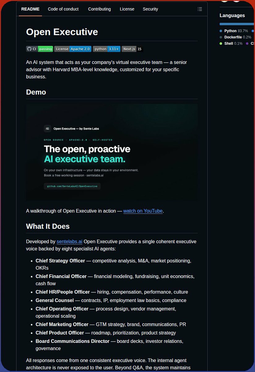 hemran_7282's tweet photo. Acts as your company's virtual executive team, powered by eight specialist AI agents handling strategy, finance, HR, legal, operations, marketing, and product.
https://t.co/eUwZgsq7u9

#CyberSecurity #InfoSec #e0xsecops #TechLeadershi https://t.co/nX2i6VhApP