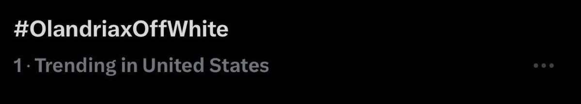 CarthenCrave's tweet photo. Olandria is officially trending at #1 in the United States! 
#OlandriaxOffWhite #10x10 #OlandriaxMFWSS27 https://t.co/rmHIuy80Ut