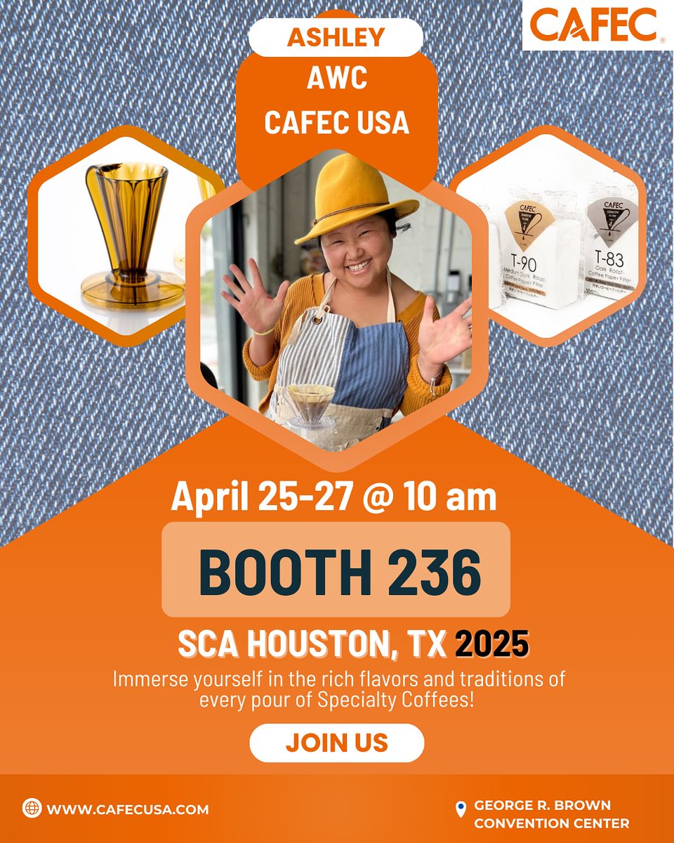 KateNetteabuu's tweet photo. Join us April 25–27 at Booth 236 for an exclusive look at CAFEC’s precision pour-over brewers and specialty paper filters. Meet the team, explore the Flower Dripper and DEEP 27, and discover the gold standard in hand-brewed coffee. https://t.co/v8f8g6ohHC