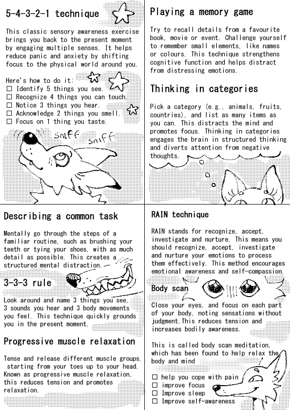 BiteBunnys's tweet photo. Therapist gave me a long list of coping techniques and I have taken my favourites / ones that work for me, compiled them, and plan to print it out into a little book I can keep on hand! https://t.co/bVNOj3d2K5