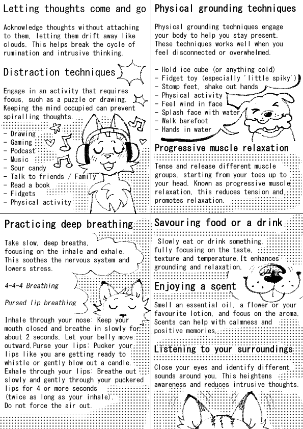 BiteBunnys's tweet photo. Therapist gave me a long list of coping techniques and I have taken my favourites / ones that work for me, compiled them, and plan to print it out into a little book I can keep on hand! https://t.co/bVNOj3d2K5