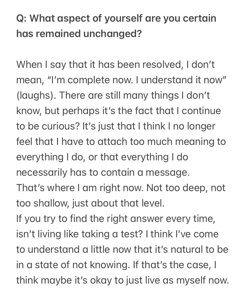Peachedits922's tweet photo. “If you try to find the right answer every time, isn’t living like taking a test? I think I’ve come to understand a little now that it’s natural to be in a state of not knowing. If that’s the case, I think maybe it’s okay to just live as myself now.” https://t.co/K22ZwAACBw