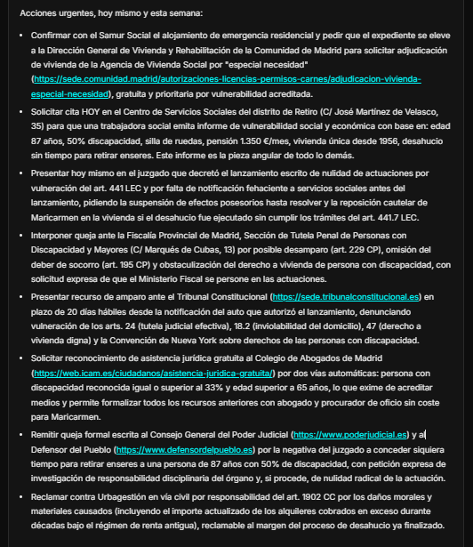 IlexumGroup's tweet photo. 🚨 URGENTE – Dña. Maricarmen, 87 años, usuaria de silla de ruedas, 50 % discapacidad, inquilina desde 1956, desahuciada HOY por Urbagestión SOCIMI (gran tenedor) sin verificación de vulnerabilidad ni oferta de alquiler social.
Generado por Ilexum Group Legal AI. https://t.co/LsCVTU07SS