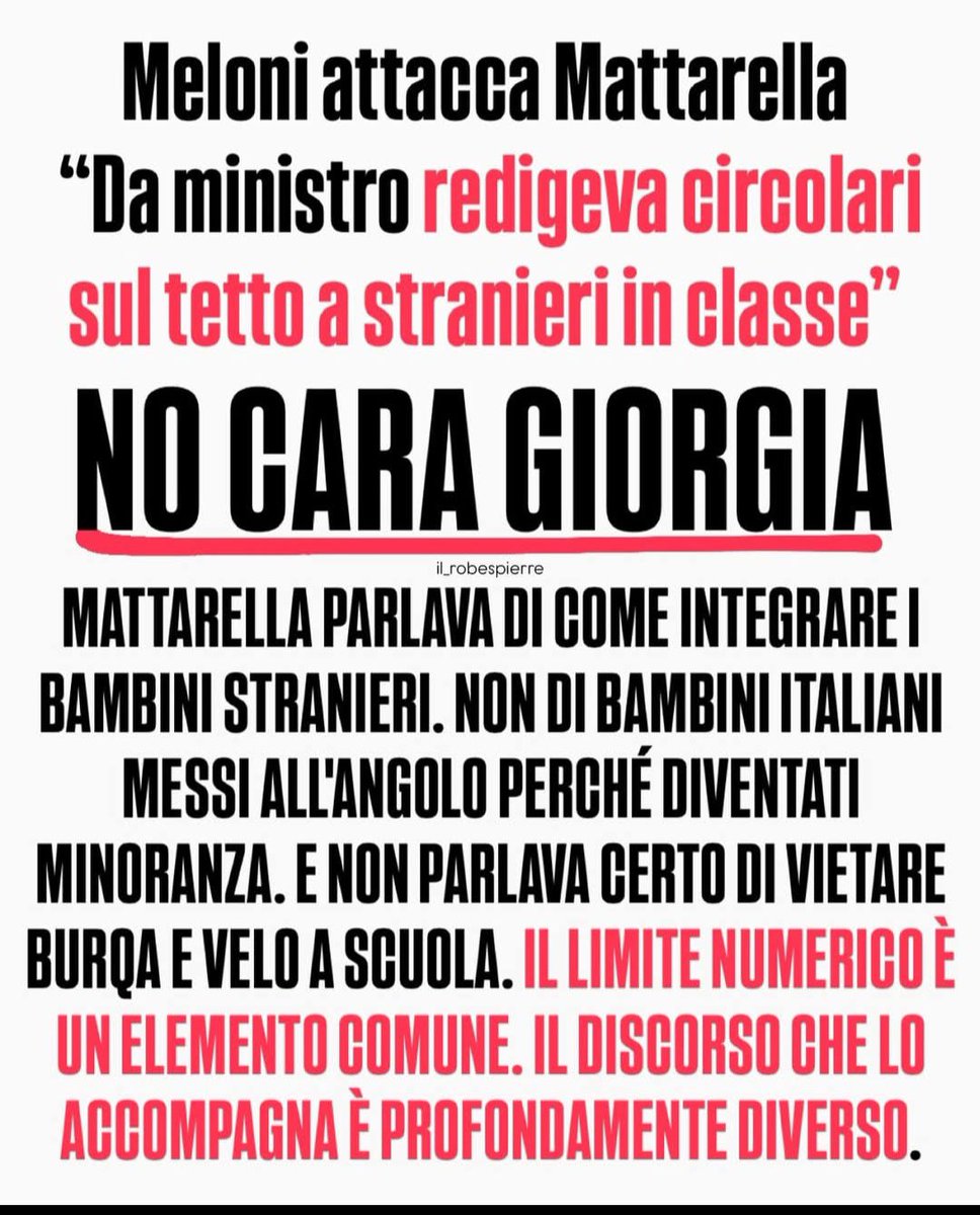TommasoSpinel's tweet photo. #Mattarella non parlava di bambini italiani messi all’angolo dalla presenza di quelli stranieri. Parlava di #integrazione reale, rispetto delle identità e migliore distribuzione nelle classi per garantire a tutti un percorso educativo di qualità.

#scuola #MeloniSquallidaBugiarda https://t.co/7cEVj4wwLv