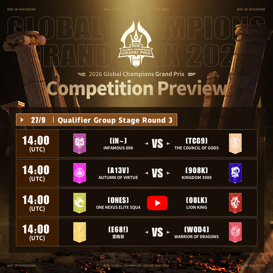 riseofkingdoms's tweet photo. The 2026 Grand Prix Qualifiers R3 starts this Sunday at 14:00 UTC. 🎊16 teams will compete for just 4 coveted tickets to the main event.

🔗https://t.co/eWiSvrGMWl

You can also join the game to spectate any match that catches your eye. Don’t miss the action! ⚔️ https://t.co/A6GsRzTEzN