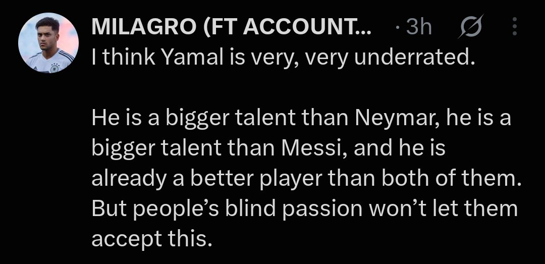 zeusGraham's tweet photo. @FT_MILAGR0 You are sexually attracted to Yamal a bigger talent than neymar and messi wow https://t.co/KBJRRwwkNA