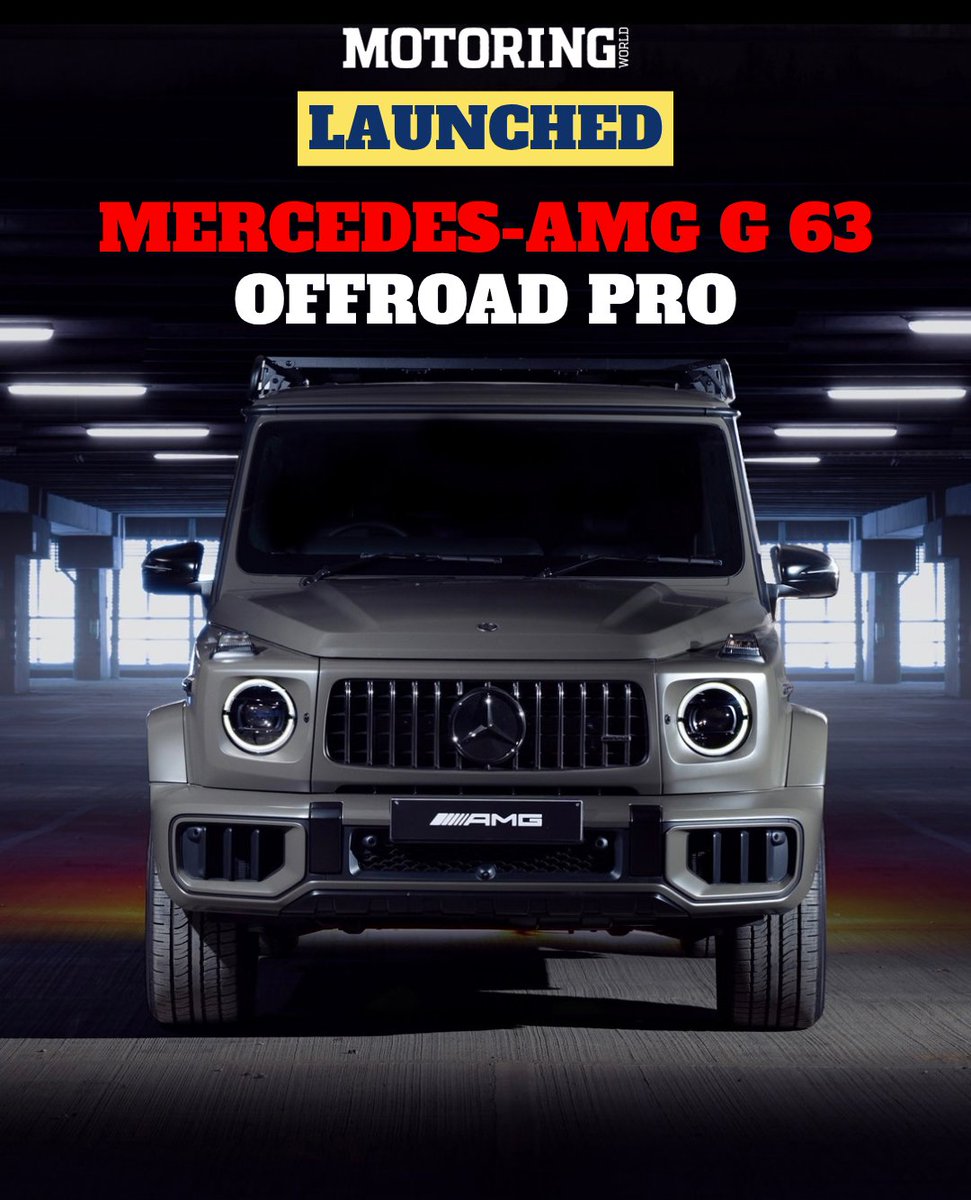 MyMotoringWorld's tweet photo. .@MercedesAMG has launched the G 63 ‘Offroad PRO’ in India at ₹3.80 crore (ex-showroom). It gets a 4.0-litre V8 biturbo with 48V mild-hybrid tech, producing 585 hp and 850 Nm, with 0-100 kph in 4.4 seconds. Limited units will be available.
#MercedesAMG #G63 #G63OffroadPRO https://t.co/ARK6ps6ptM