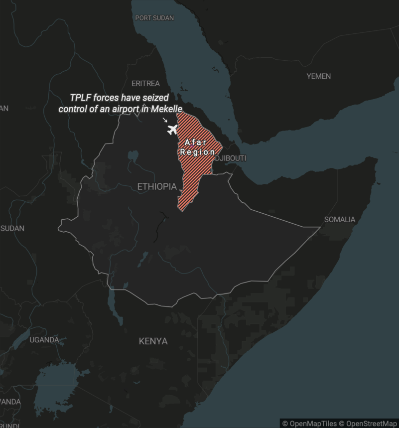 FaytuksNetwork's tweet photo. Fighting has broken out between Ethiopian federal forces and Tigrayan rebels in the Afar region, according to AFP. Clashes were reported in Abala and Erebti, with aid groups warning the fighting could expand. https://t.co/hURVmnkyPj