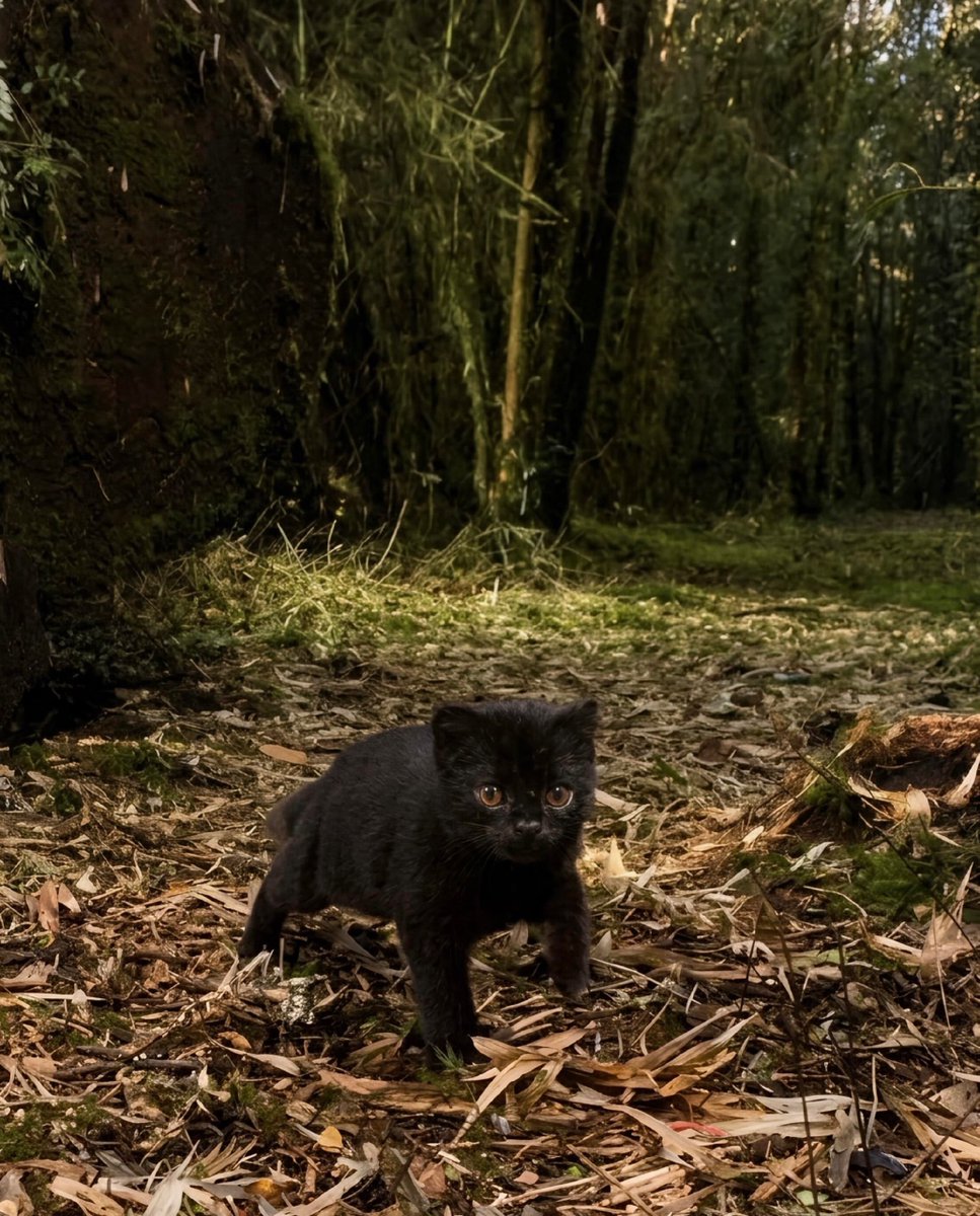 _fluxfeeds's tweet photo. This is a melanistic güiña (Leopardus guigna), also known as the kodkod, one of the world’s smallest wild cats, photographed in the wild.

Native to the forests of Chile and parts of Argentina, güiñas are tiny, secretive cats that typically have a spotted brown or reddish coat.

This unusually dark appearance is called melanism, a genetic variation that causes an excess of dark pigmentation. Melanistic individuals have been documented in wild güiñas, including through camera-trap studies in Chile.

📸emintehess