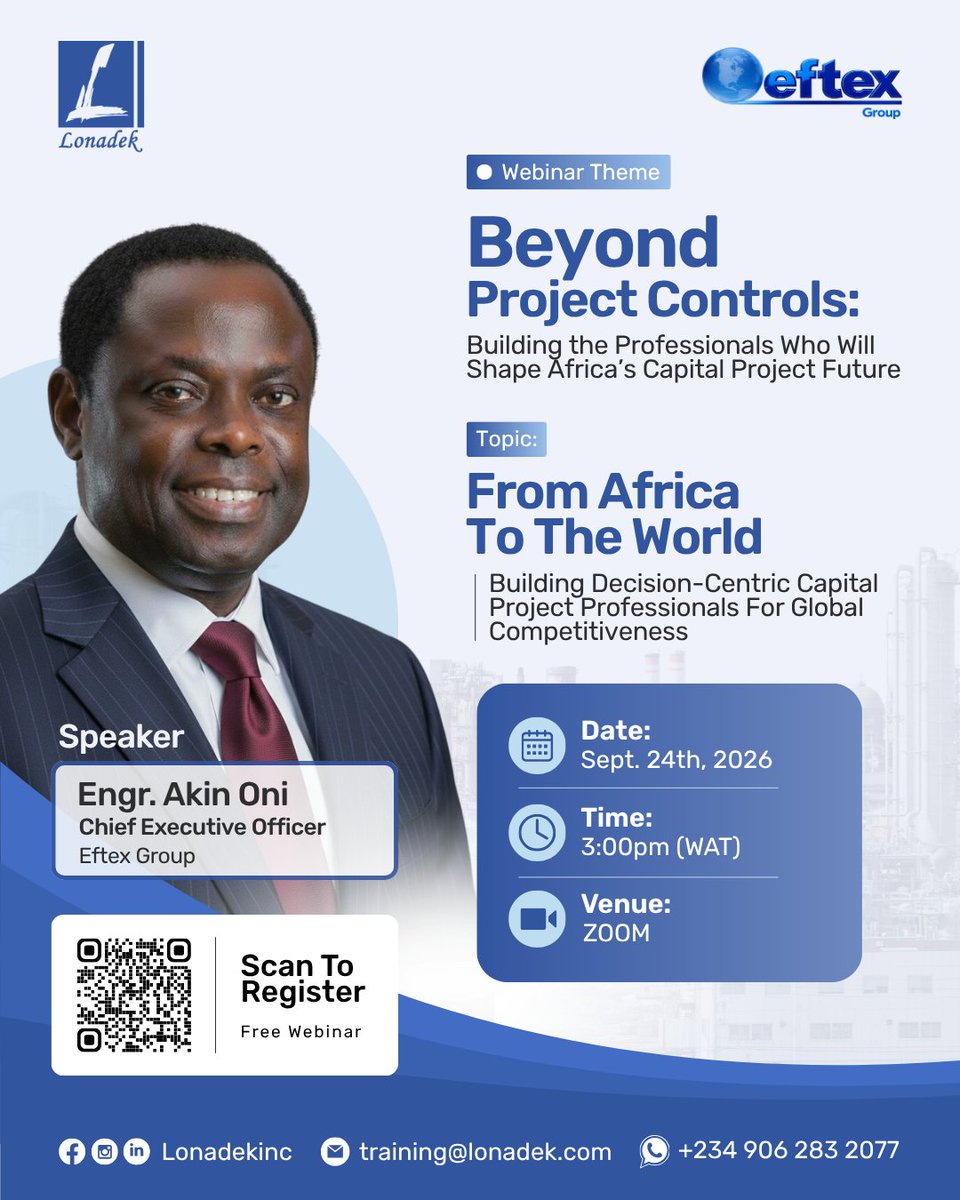 LonadekInc's tweet photo. Meet Our Speaker

Engr. Akin Oni is a global energy and megaproject executive, author, and CEO of Eftex Group, with more than three decades of experience across six continents.

Don’t miss the opportunity!

If you haven't registered, secure your spot here: https://t.co/jMq6lroB9d https://t.co/vxxEJM4VUk