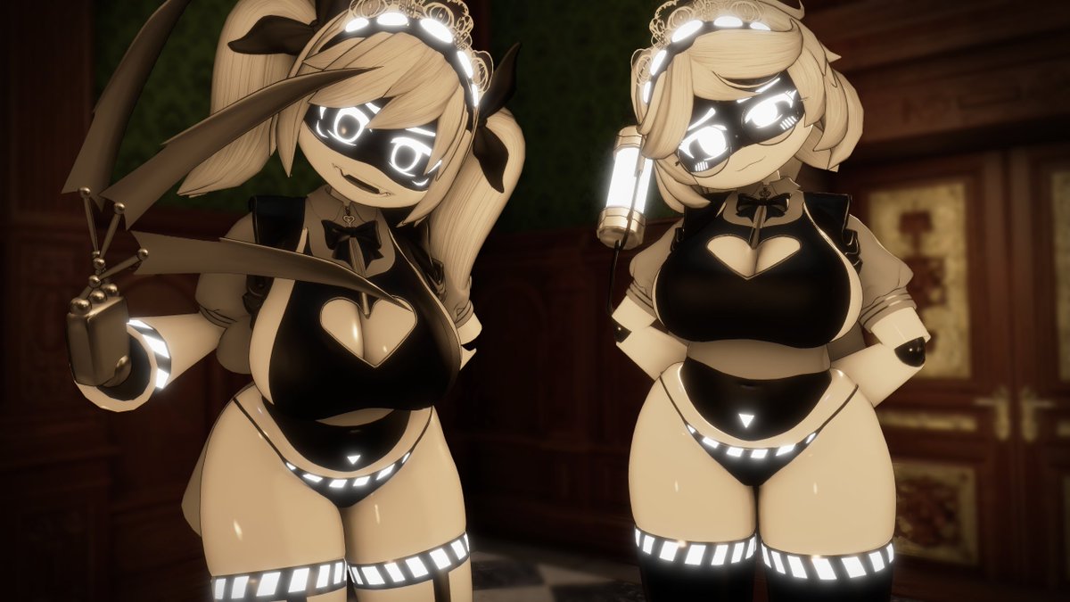 Katelynyan's tweet photo. Would you trust them as your maids?~
#murderdrones #murderdronesnsfw #serialdesignationJ #serialdesignationV #vrchat https://t.co/onuuVIvkLc