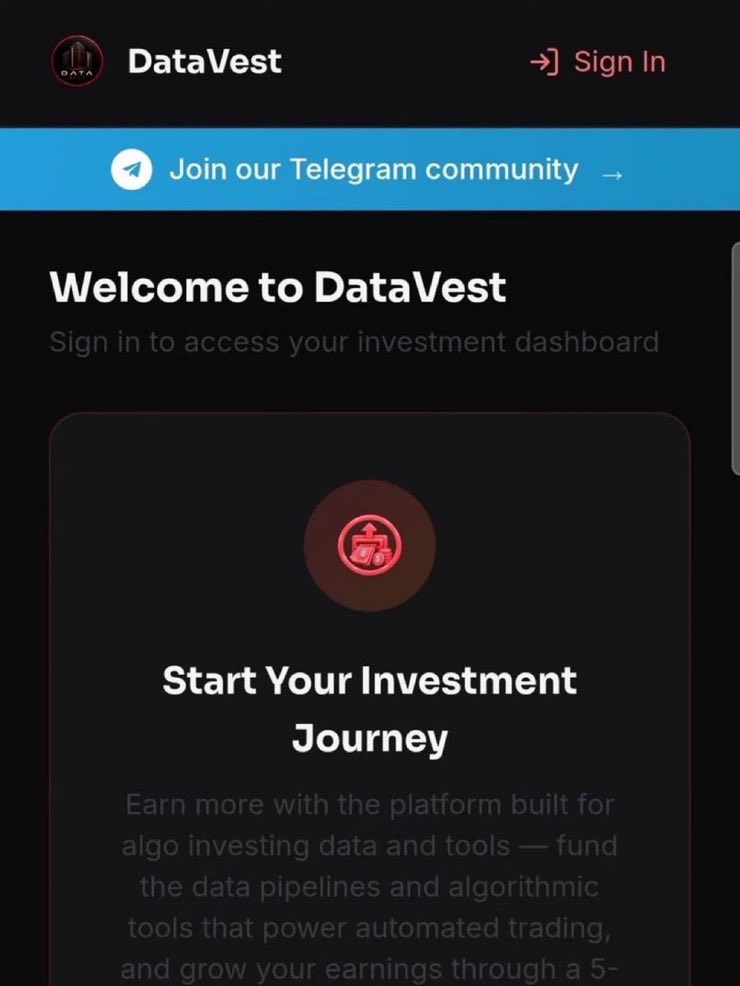 laurentmorgan82's tweet photo. #Datavest may involve high-risk financial operations with concerns relating to withdrawal restrictions, unclear investment conditions, and limited transparency, which can expose users to financial loss. If affected, seek support promptly via DM. #CryptoScam #Scam #CryptoRecovery https://t.co/3XIuhrq8CZ