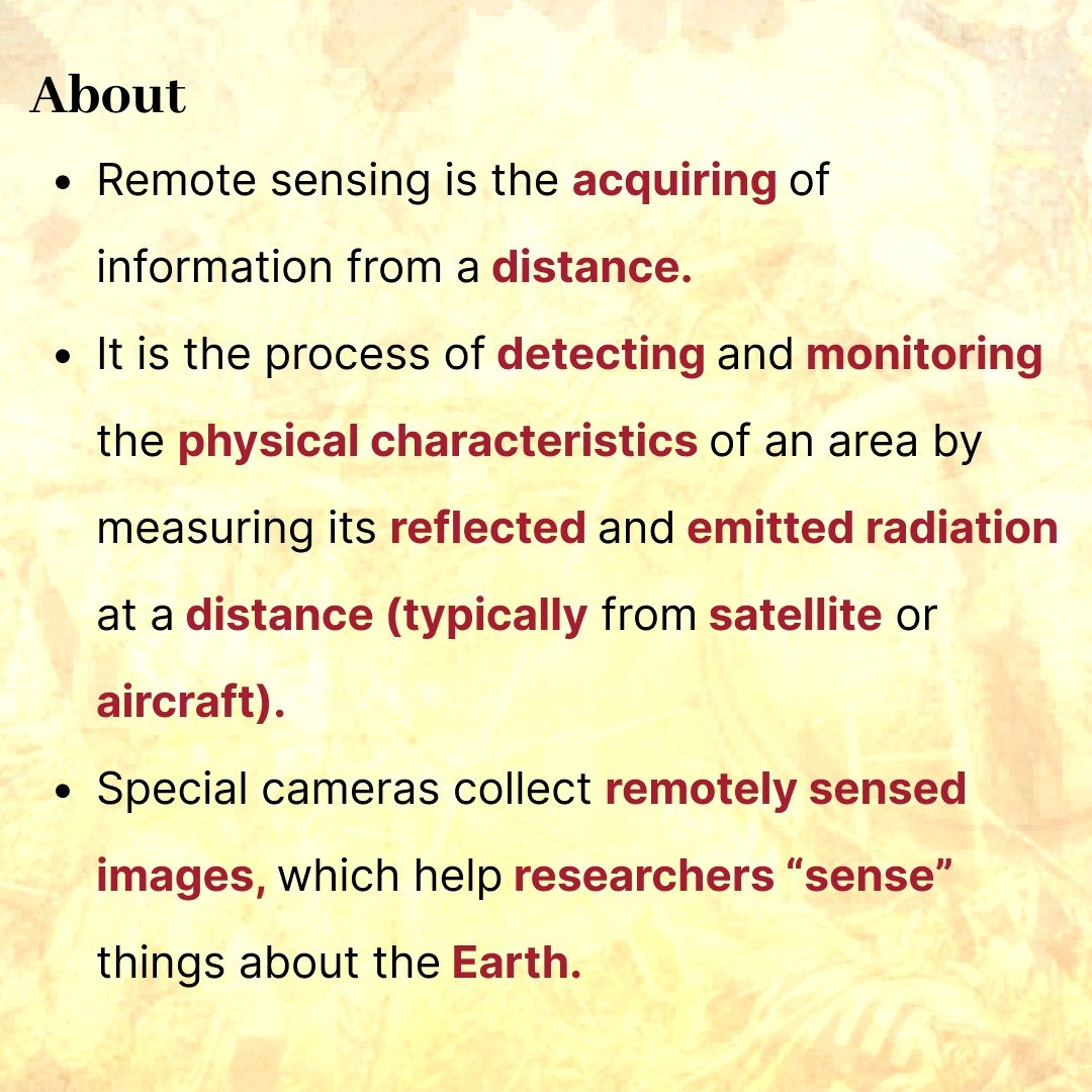 ForumIAS's tweet photo. Prelims Facts: Remote Sensing 
Remote sensing helps measure and monitor Earth’s physical characteristics from a distance using satellite or aircraft data. It can be used to estimate chlorophyll content, land surface temperature, and other environmental parameters. https://t.co/qzX5Rgezjf