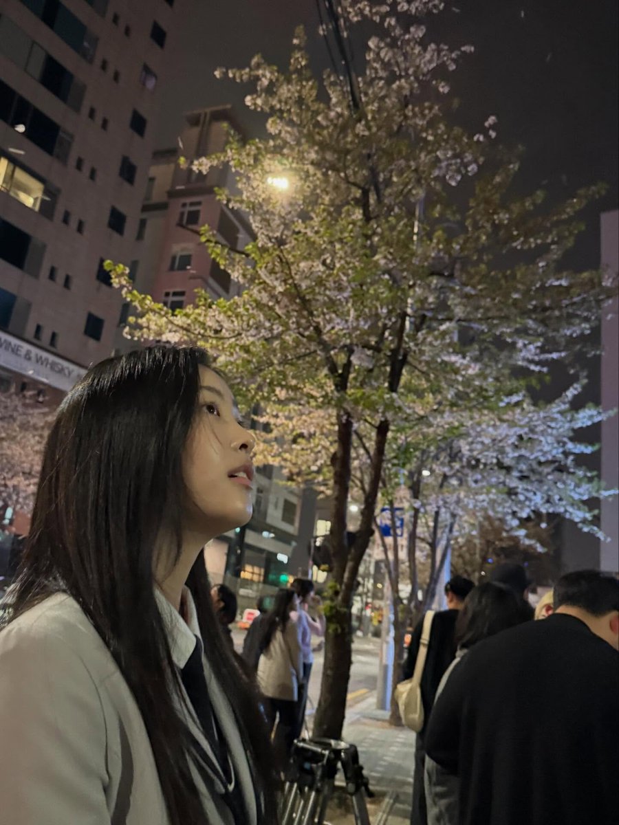 ohyejur's tweet photo. took some quick selfies outside in my track jacket then spent the evening walking under the cherry blossoms with face glitter on. night felt super peaceful and pretty. https://t.co/PPvqnKKgax