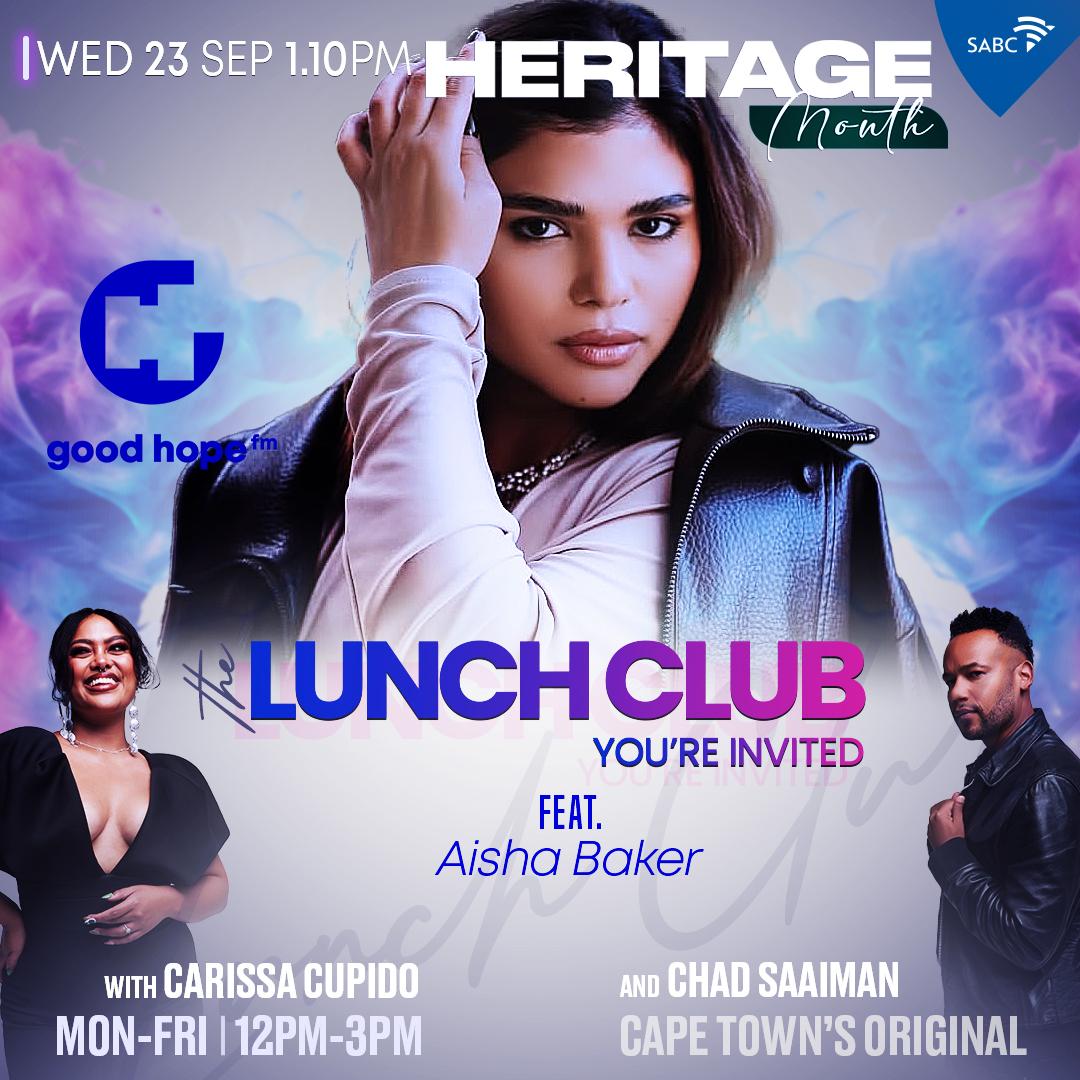 GoodHopeFM's tweet photo. ✨ YOU’RE INVITED! ✨

Today on #TheLunchClub, Carissa Cupido &amp; Chad Saaiman chat to Aisha Baker! 🎙️💜

From fashion and creativity to her journey in the spotlight, don’t miss this special Heritage Month conversation!

📻 Tune in from 12PM–3PM.

#CapeTownsOriginal https://t.co/1pJb7pWuwG