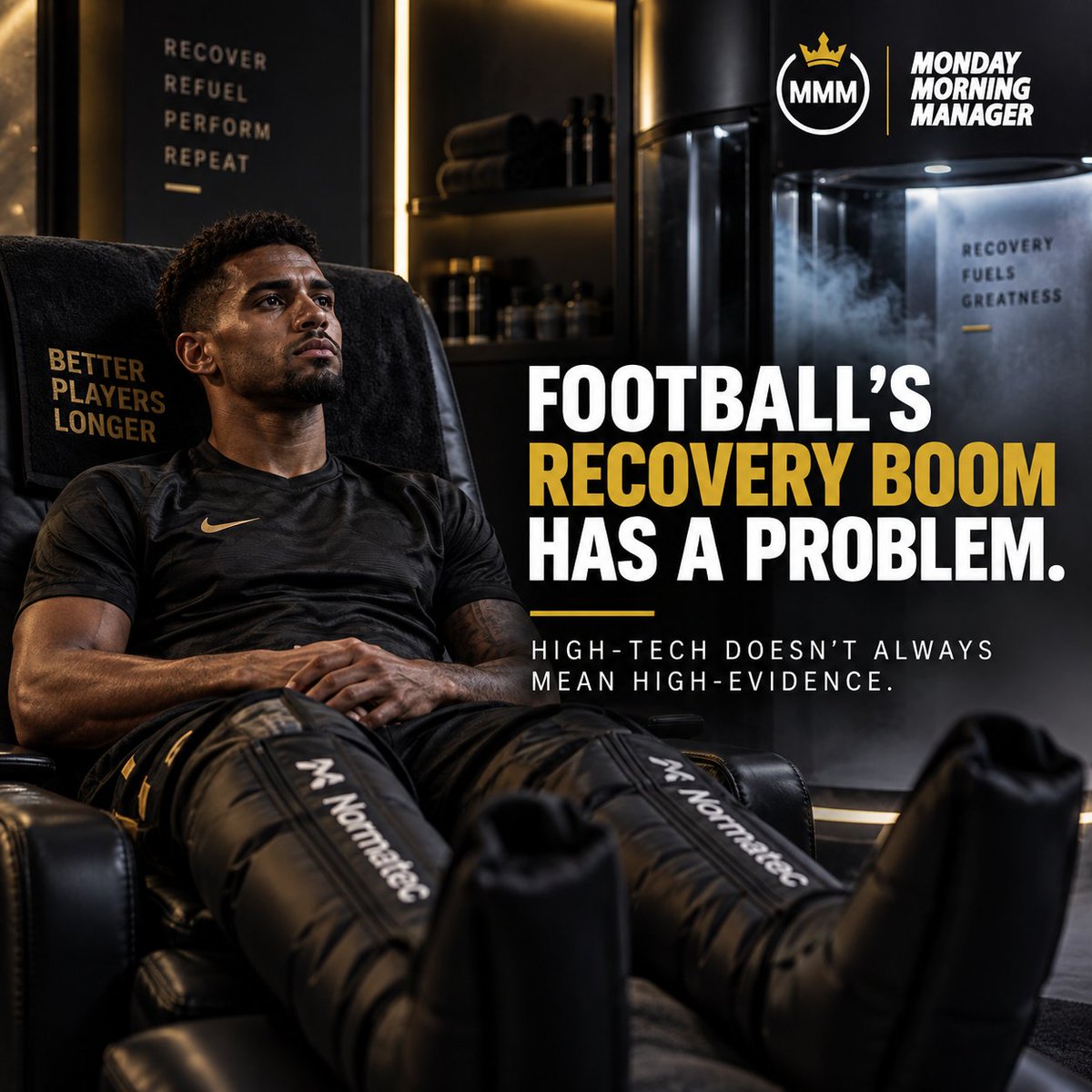 monday_manager's tweet photo. Recovery used to mean rest. Now it means ice baths, cryotherapy, sleep experts and full performance teams. ❄️⚽️

The biggest clubs aren’t just buying talent - they’re buying availability and longevity. 📈

Is recovery now football’s hidden edge? 👀

#SportsScience #Performance https://t.co/SvTMH0agwc