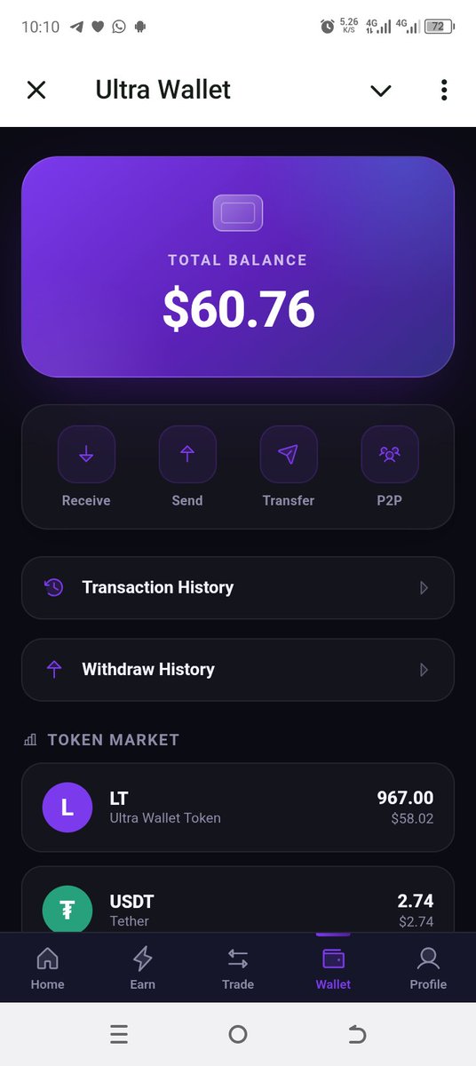 imntjstrhea's tweet photo. I didn't expect much beyond the usual Telegram farming when I first opened Ultrawallet, but I ended up spending more time on it because of the features it has to offer that make it different from the others.

They currently lets users:

• Mine LT
• Complete tasks for USDT rewards
• Participate in contests and reward campaigns
• Earn through referrals
• Withdraw earned USDT, all from Telegram

They're also building towards P2P trading for LT inside the app, where users will be able to trade the tokens they've been accumulating.

So the LT you're farming won't just keep sitting there as a number in your account. Once the P2P side goes live, there'll be an actual marketplace within the ecosystem for users to trade it.

Have you joined in or are you still snoozing? 👀

Get started here 👉 
https://t.co/wFUrki9crE