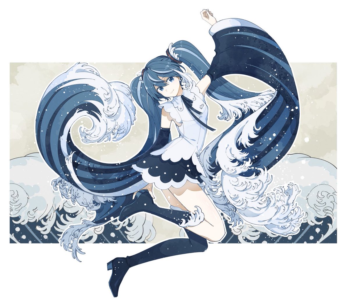 suica_m01's tweet photo. 葛飾北斎 × 初音ミク
描きました！！ https://t.co/6BZsVtez4Y