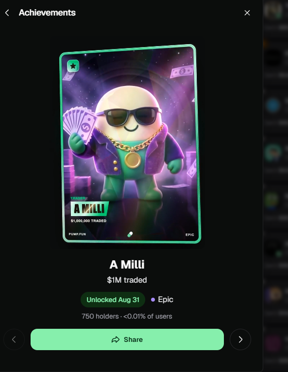 Felixonchain's tweet photo. HOW DID No one deploy this yet, Pumpfun gave us an image for "milli" in the new achievements section a profile if you traded over 1m you get a badge called "Milli"

https://t.co/hf4D4QnxgD https://t.co/unwa8oksyg