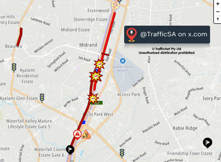TrafficSA's tweet photo. Midrand - N1 Highway:  Multiple #CRASH scenes https://t.co/NGxXS3WB2u