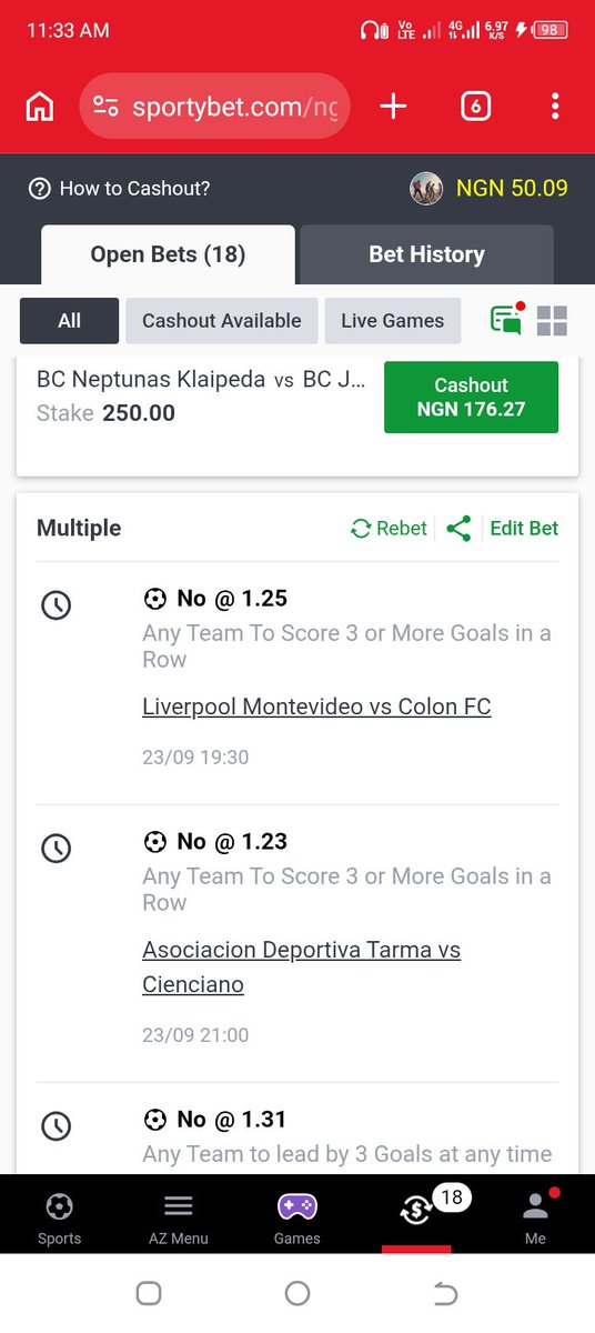 JoeJoe1759's tweet photo. @399billion Is the same thing bro.
See the code here on sporty bet. Without even loading your code i have already know what that option was. So as soon as i load the code on sporty it shows No 3 goals on a row. https://t.co/8EDu8d5jWs