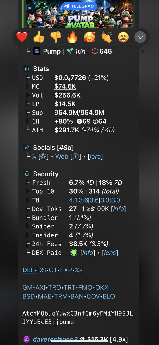 alphasplaybook's tweet photo. Made 16x with the geng last night in the private channel with $AVATAR which was $15.3k to $162.2k 
we’re eating good this year.

Join the winning the team.

#BULLRUN #Robinhoodchain #Memecoin #Solana #Bitcoin #Bullish https://t.co/Cn8YYgan5f