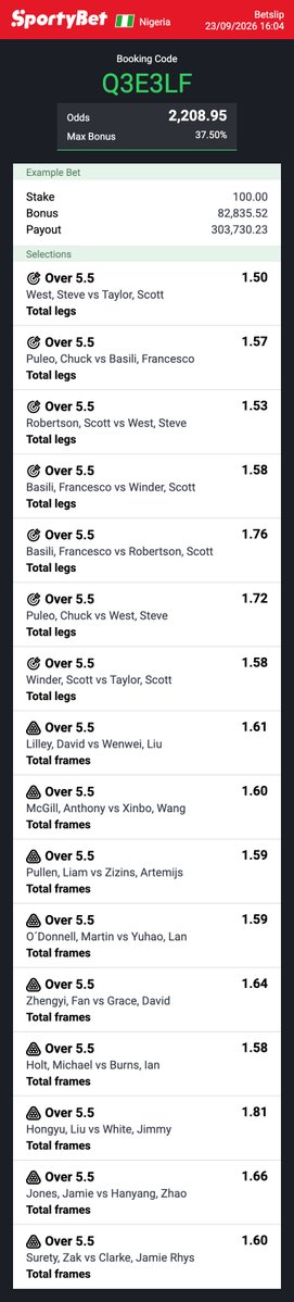 Punter_MCI's tweet photo. Q3E3LF

Snooker x Darts
Odds - 2.2K https://t.co/2PcrCMTzmn