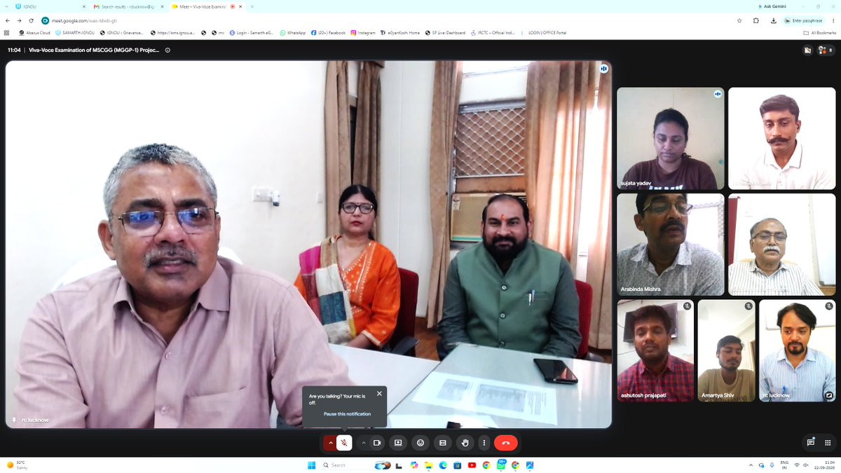 IGNOULucknow's tweet photo. GNOU, Regional Centre, Lucknow organized Viva-Voce MSCGG Project Report for the Course MGGP-1 for TEE June 2026 on Tuesday, 22.092026 through Google Meet. Prof. Subhakanta Mohapatra, School of Science, IGNOU, New Delhi was invited as an External Examiner for conduct of Viva-Voce. https://t.co/xMKl3drBrk