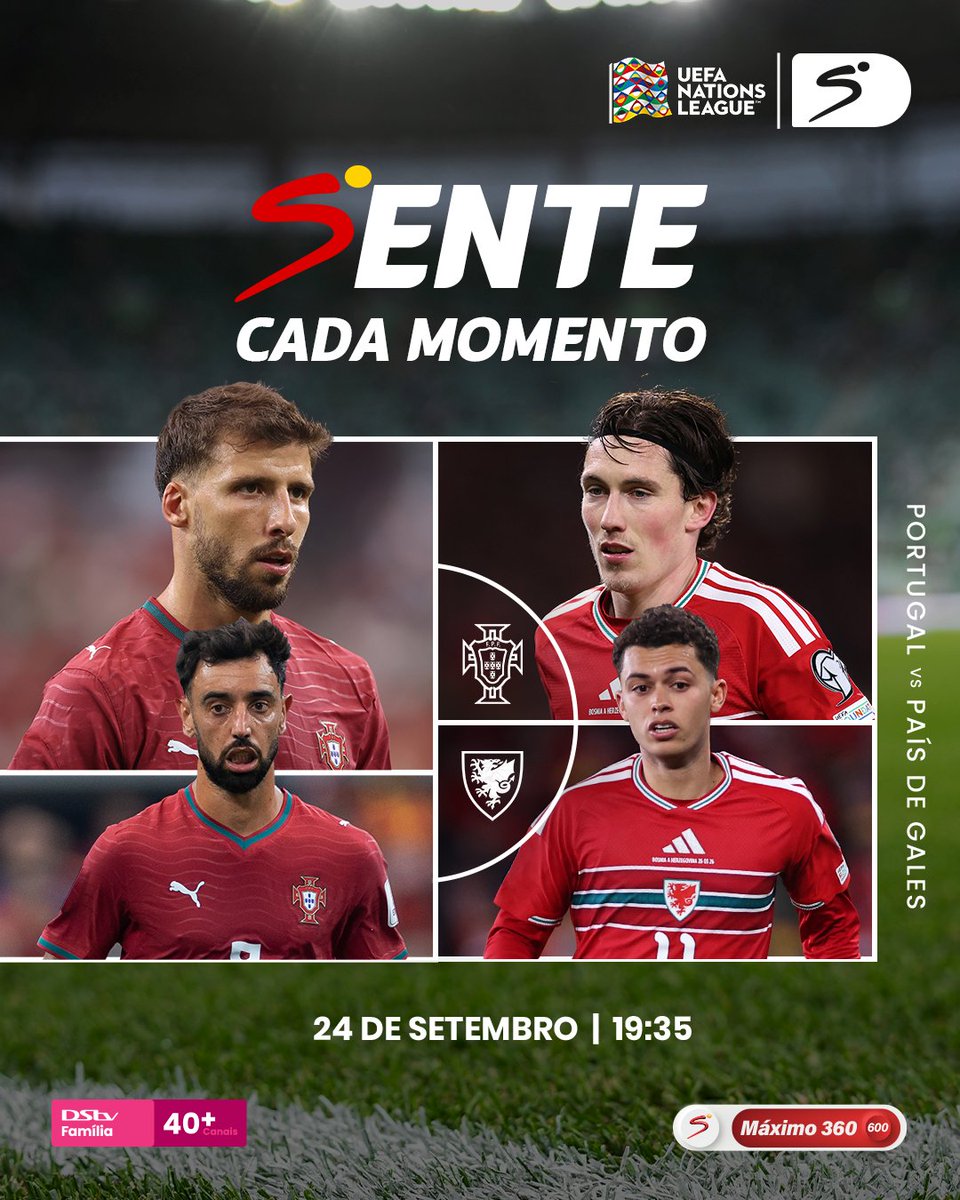 DStv_Angola's tweet photo. ⚽🔥Portugal entra em campo frente ao País de Gales nesta Quinta-feira, 24 de Setembro.
Prepara o teu lugar no sofá e vive cada lance no relvado da tua TV.
Renova a tua subscrição e assiste ao duelo amanhã, às 19:35, na SSM360 (p.600).
#DStv #SenteCadaMomento #FutebolNaDStv https://t.co/rMZPLc8FEn