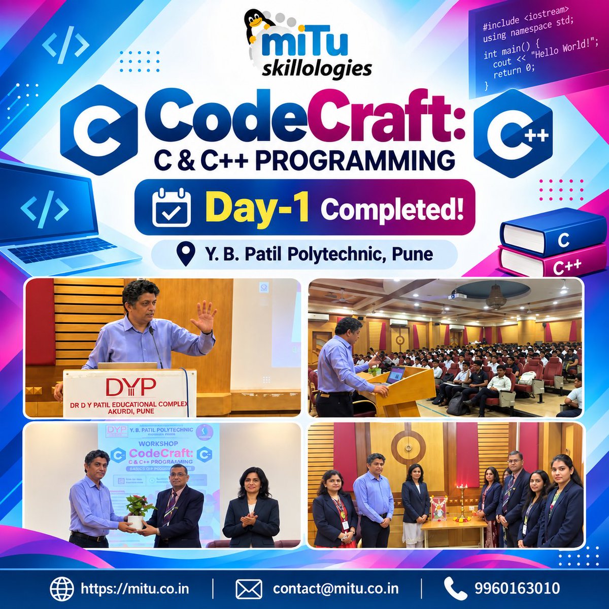 mitu_group's tweet photo. CodeCraft #CProgramming #CPPProgramming #CPlusPlus #CProgrammingWorkshop #CPPWorkshop #ProgrammingSkills #CodingSkills #SoftwareDevelopment #StudentWorkshop #HandsOnLearning #TechSkills #SkillDevelopment #YBPatilPolytechnic #Pune #MITUSkillologies #ProgrammingEducation https://t.co/USHngDkCQZ