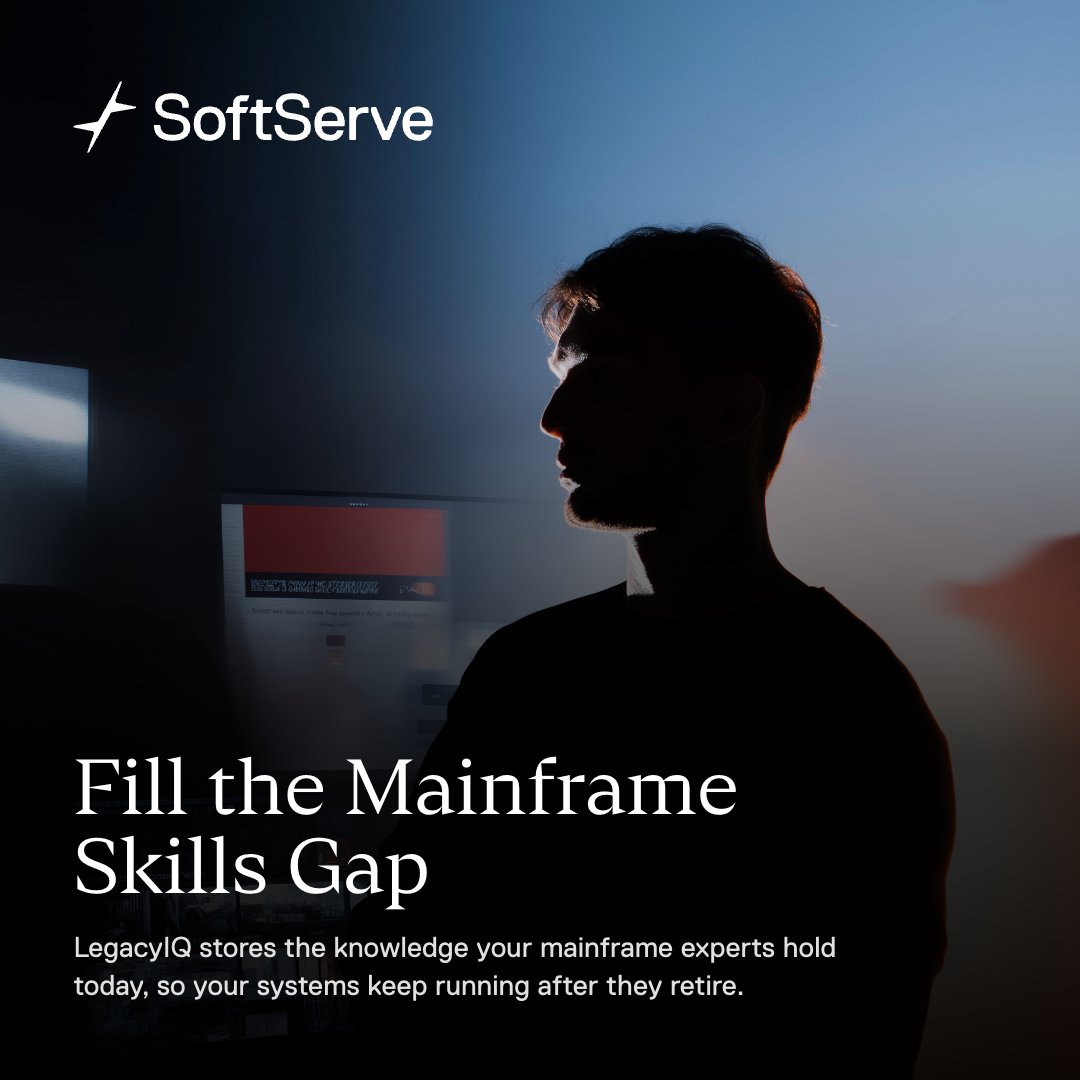 SoftServeInc's tweet photo. What's your plan for the day your most experienced operator retires? A third of mainframe operations teams will retire in the next few years, and there aren't enough replacements in the market.

LegacyIQ captures that expertise before it's gone, and trains the next generation to run it. 

Learn more: https://t.co/DbHoqAJQVN