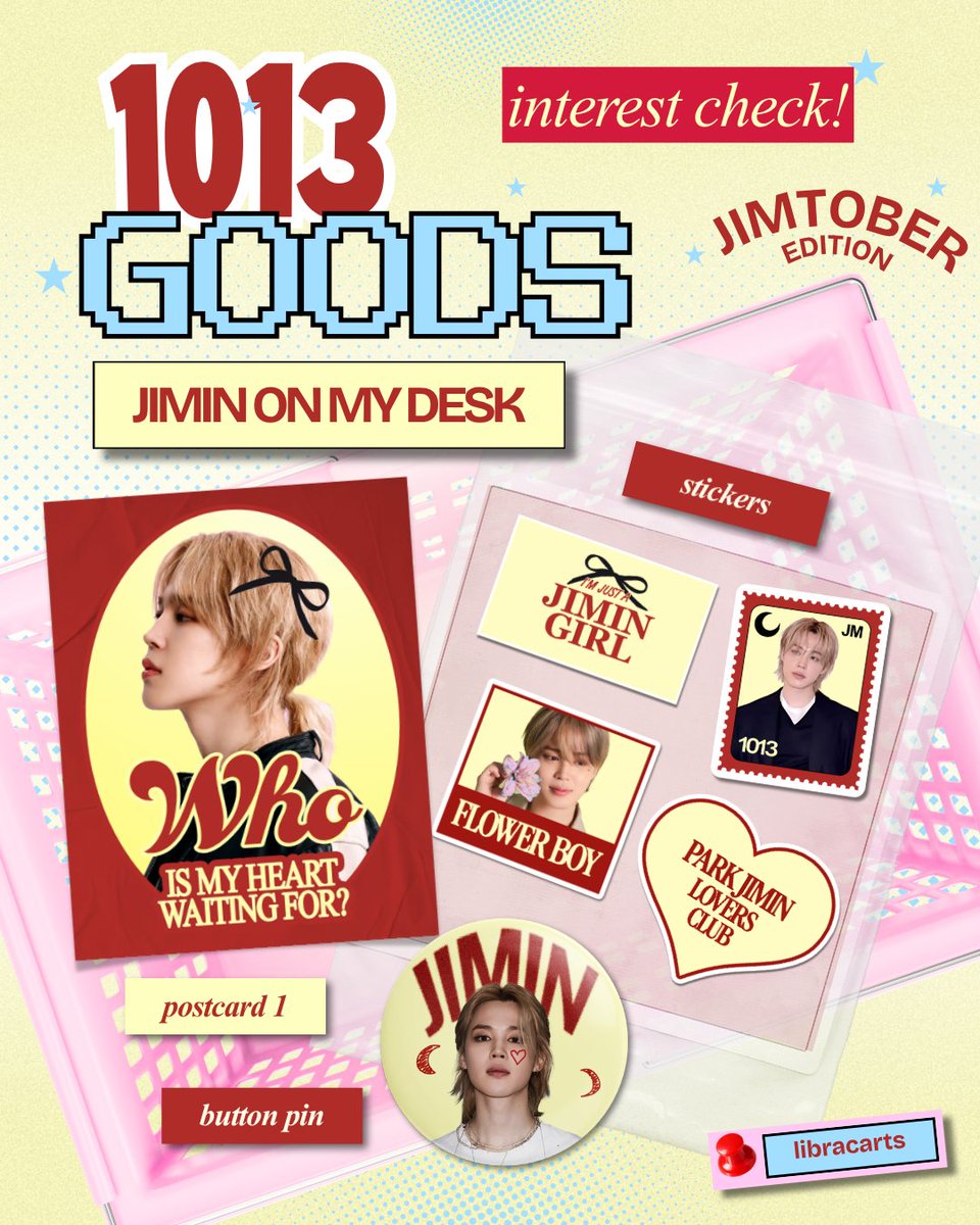 libracarts's tweet photo. JIMIN ON MY DESK — 1013 GOODS! ♡

because every desk deserves a little Jimin in celebration of jimtober. ♡

★ inclusions: keyring, keyring holder, button pin, stickers, polaroid, postcards, and washi tape

reply if "inch" interested!