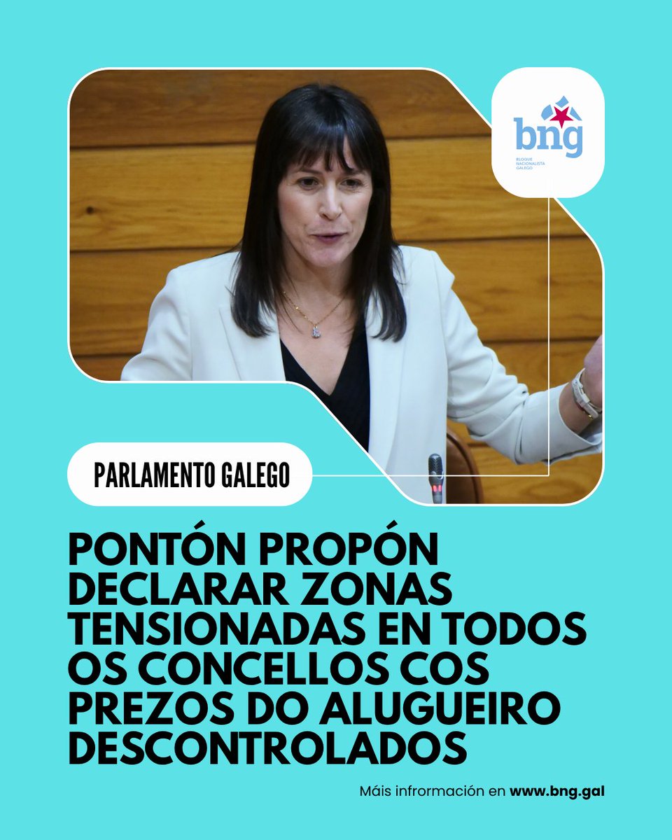 obloque's tweet photo. ▶️ @anaponton propón declarar zonas tensionadas en todos os concellos cos prezos do alugueiro descontrolados

▶️ Denuncia que das 1.800 vivendas sociais que o presidente do Executivo prometera para 2026, tan só entregou 74

🔗 https://t.co/kZO8mExkgm https://t.co/rtsoLixvoi