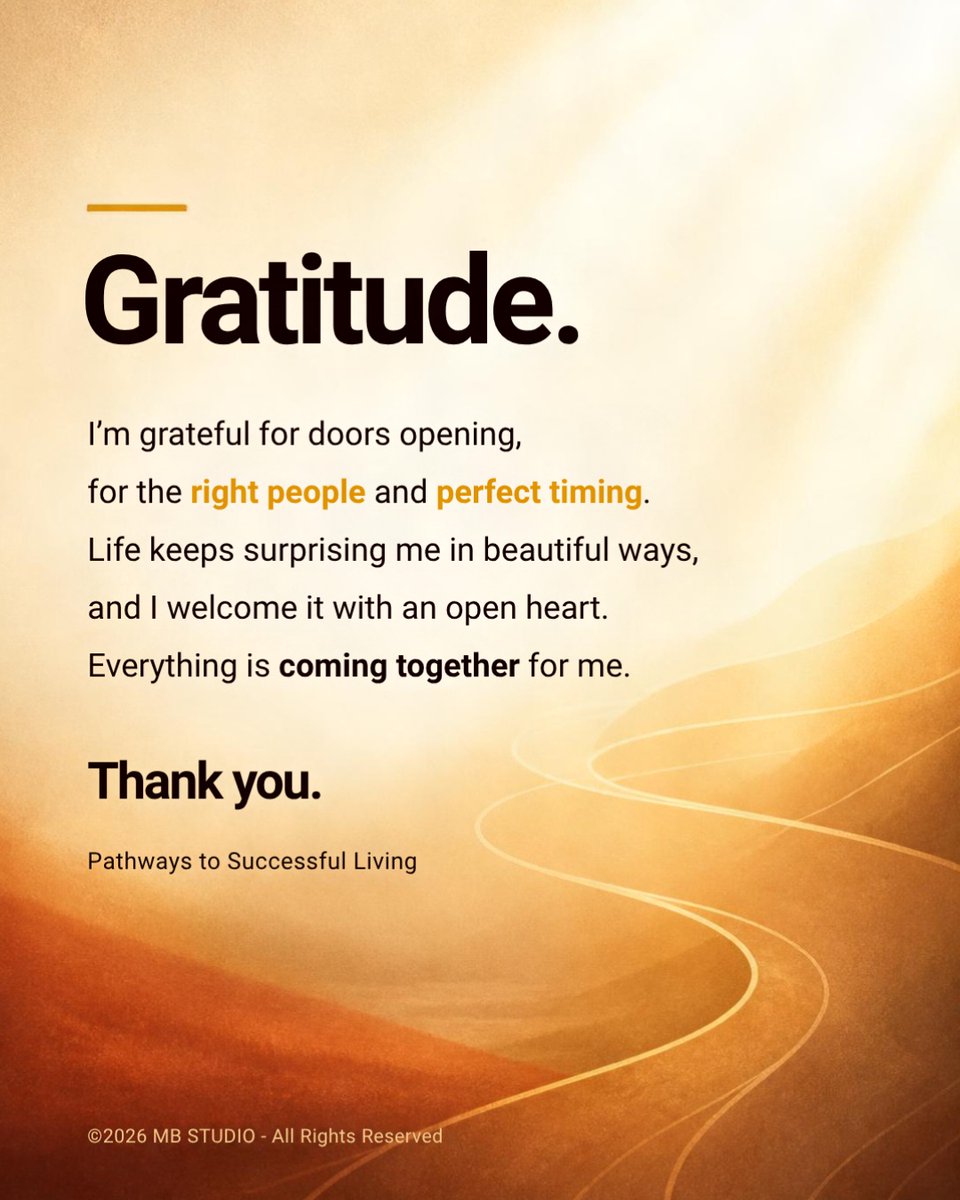 MichelBaise's tweet photo. Grateful for every door opening, the right people, and perfect timing. ✨ I’m welcoming life’s beautiful surprises with an open heart. Everything is coming together. 🙏💛
#Gratitude #PositiveMindset #PerfectTiming #EverythingIsComingTogether https://t.co/k8GknyAvq0