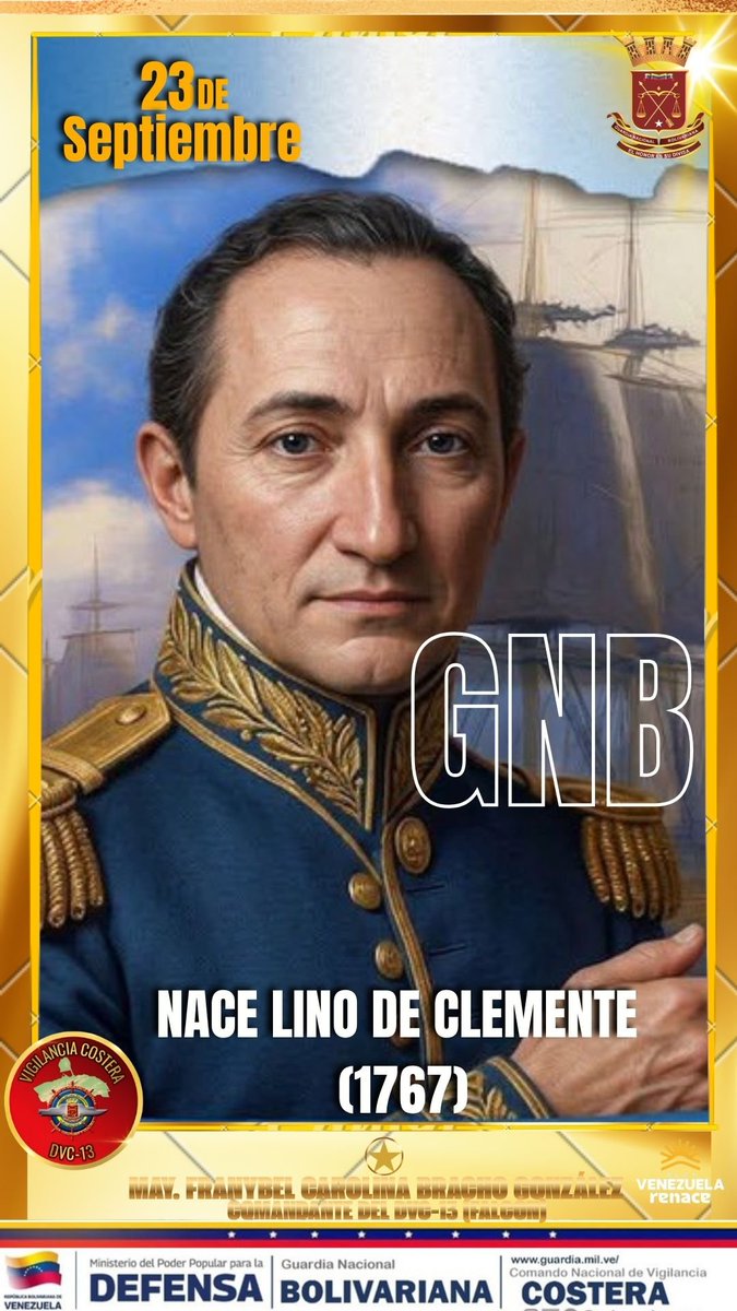 GNBDVC13's tweet photo. 📆#Efemérides El 23 de septiembre de 1767, nace en Petare, estado Miranda, Lino Antonio Ramón de Jesús de Clemente y Palacios, desde 1786 hasta 1800, fue Guardiamarina, Alférez de Fragata, Alférez de Navío y teniente de Fragata en la Armada Real Española. https://t.co/c1wuEB2YmA