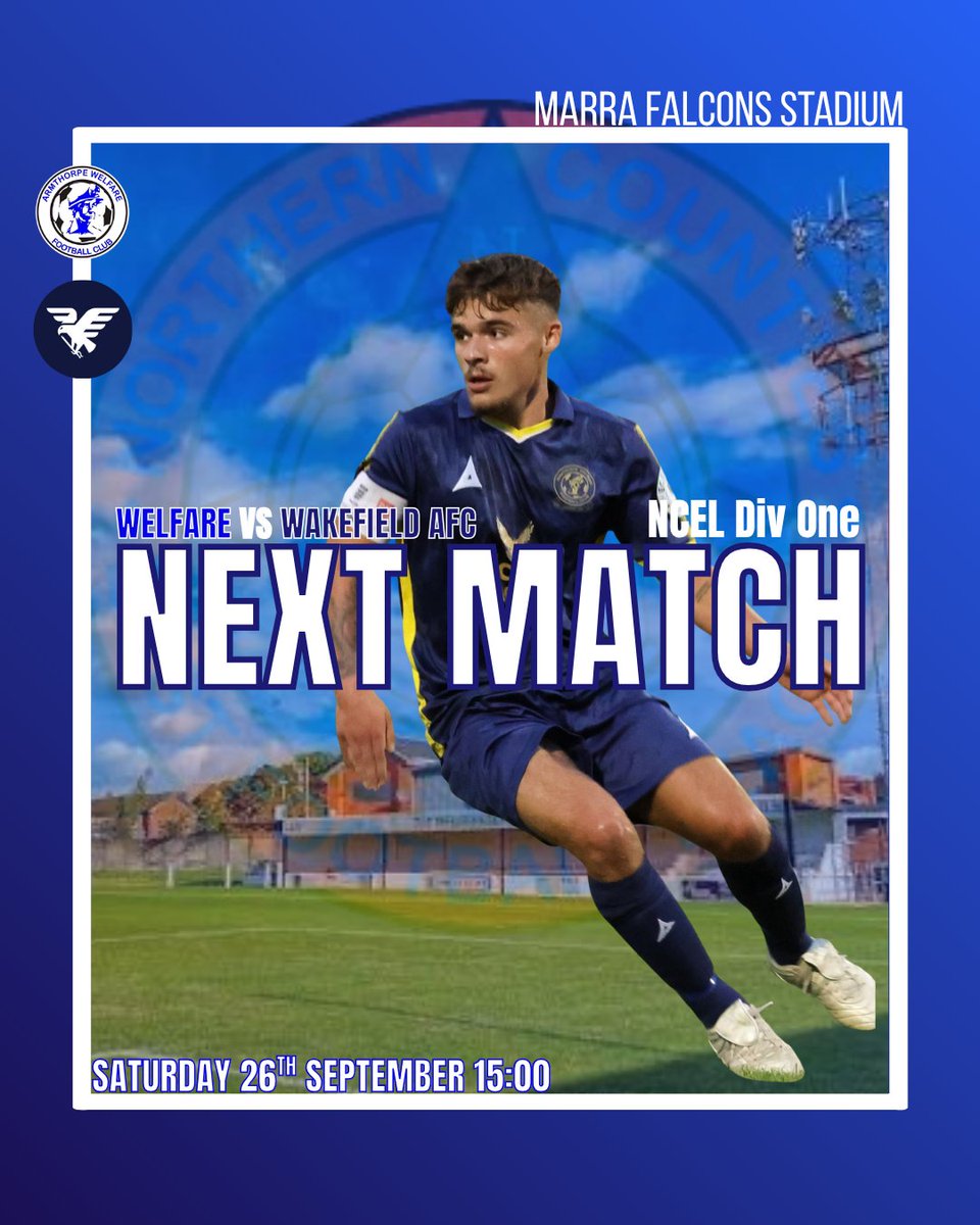 thewelfare's tweet photo. NEXT MATCH

At home again on Saturday afternoon and back in league action as we face @Wakefield_AFC at the Marra Falcons Stadium !!

🎟️£6 adults, £3 concessions, £1 kids
Bar open serving excellent food and drink 🍔🍻

Come along and show your support for the lads !!

UTW 🔵💙 https://t.co/8XXkGV1QDY