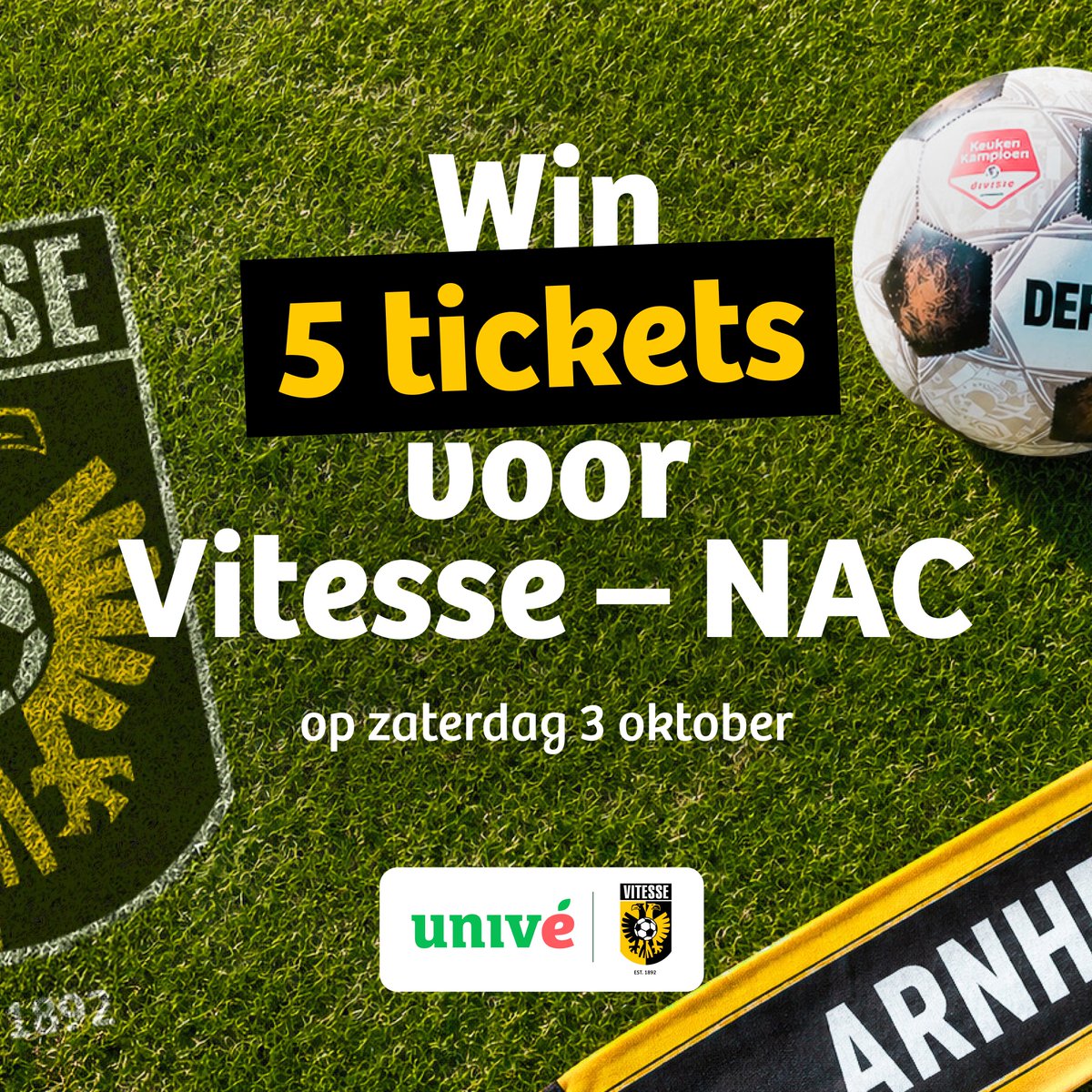 MijnVitesse's tweet photo. 𝗪𝗶𝗻 𝟱 𝘁𝗶𝗰𝗸𝗲𝘁𝘀 𝘃𝗼𝗼𝗿 𝗩𝗶𝘁𝗲𝘀𝘀𝗲 𝘃𝘀 𝗡𝗔𝗖 𝗕𝗿𝗲𝗱𝗮 𝗼𝗽 𝘇𝗮𝘁𝗲𝗿𝗱𝗮𝗴 𝟯 𝗼𝗸𝘁𝗼𝗯𝗲𝗿! 💛🖤

Als Premium Sponsor verloot Univé 5 x vijf tickets voor Vitesse vs NAC Breda. 

Doe snel mee! ⬇️
🔗https://t.co/pocidJoJ74

Je hebt nog t/m zondag 27 september. https://t.co/WmeP5BpAcg