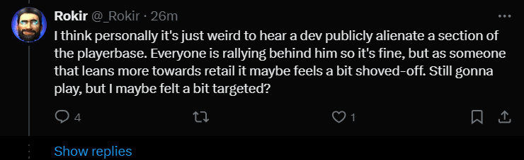 themarsupial13's tweet photo. @_Rokir @Marmstrongwow You very clearly believe he is alienating retail players so dont backpedal now. 

He at no point said anything that should turn a retail player away from playing WoW:F. You implicated him saying "This is intended for X" to mean "This is not for Y." https://t.co/uRfjSvjgA3