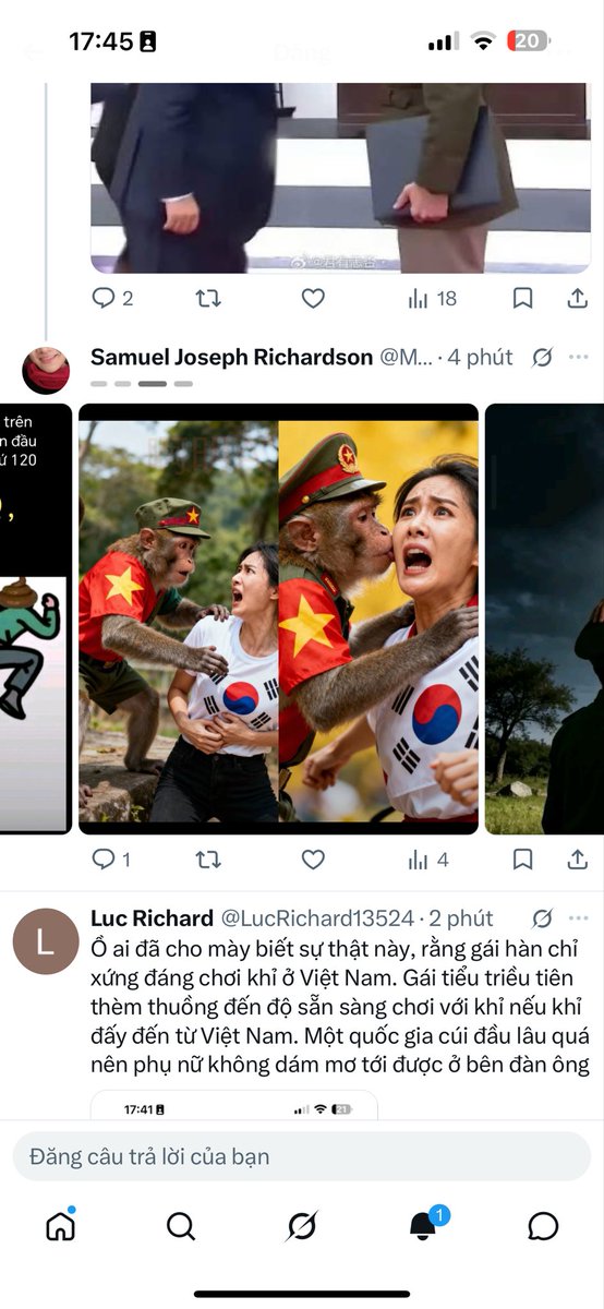 LucRichard13524's tweet photo. @csy9607 @bumkk554 Một người tiểu triều tiên trong quá trình tranh luận đã để lộ ra bí mật rằng gái hàn chỉ xứng với khỉ Việt Nam. Thật đáng thương cho một quốc gia mà phụ nữ ở đấy không dám mơ tới đàn ông nước khác mà phải tìm đến lũ khỉ https://t.co/95BcTvervr
