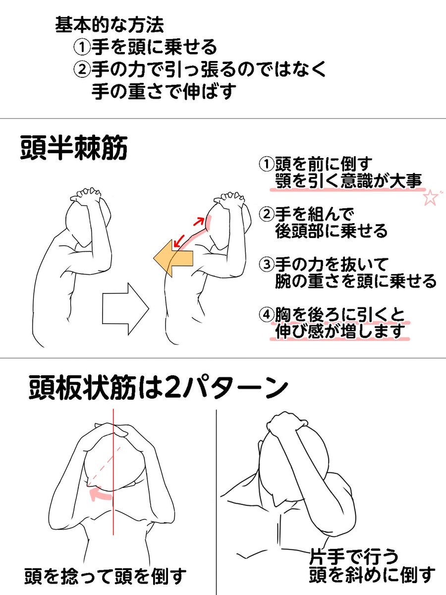 NakayosiHitori's tweet photo. 猫背のやつオススメ！寝起きで気だるい時でもできるのが◎❗️胸の骨を床に近づけるイメージでやると、胸前の伸びと、背中のつまり感解消ができるかも！

巻き肩のやつは状態次第でスタート姿勢がキツイかも？個人的におすすめ載せときますね！

ストレートネックのやつはタ���ルかけるの頭のがいいかも？ https://t.co/9W0n4kyH4I