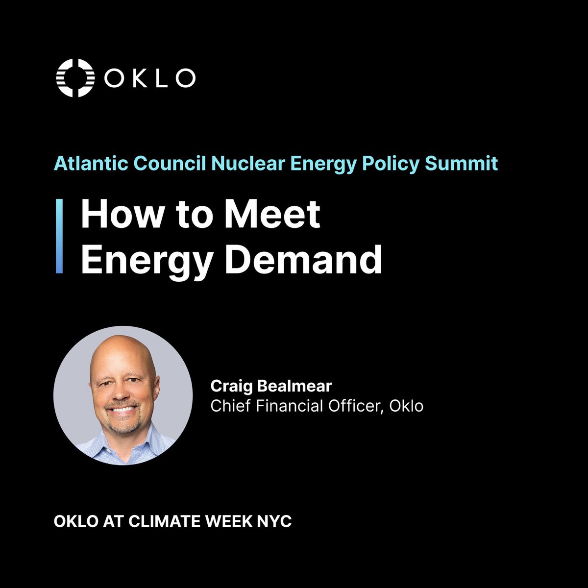 oklo's tweet photo. Oklo’s Chief Financial Officer Craig Bealmear joined Stefano Buono, Chief Executive Officer, @newcleoenergy, Jacob Stedman, Chief Executive Officer, Blykalla, and Amir Vexler, President and CEO, @centrus_energy, plus Amy Roma, Partner at @Orrick, at the @Atlantic Council’s Nuclear Energy Policy Summit for a conversation on how to meet rising electricity demand.

The entire panel agreed: it’s time to execute on the opportunity in advanced nuclear energy. As Craig shared, Oklo is moving from proving what is possible to proving what can be deployed repeatedly and at commercial scale. Speed and execution will be critical as the industry works together to bring more clean, reliable power online – and at a pace fast enough to keep up with a growing and evolving economy.

More on Oklo’s approach here: https://t.co/6NF91ESffe