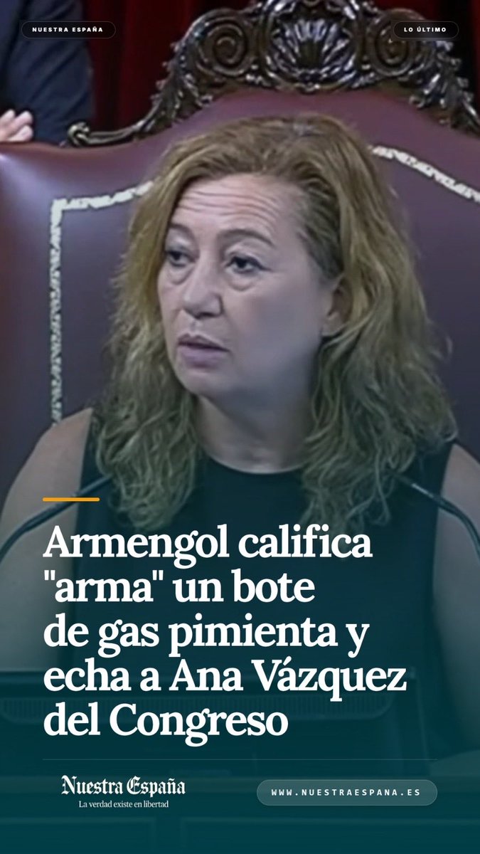 esnuestraespana's tweet photo. 🟥Armengol califica "arma" un bote de gas pimienta y echa a Ana Vázquez del Congreso
👉https://t.co/HOH4zK7Jy4

Síguenos para más noticias
#NuestraEspaña #Noticias #Ceuta #Armengol #Congreso #GasPimienta #AnaVázquez https://t.co/chLqiRnZBE