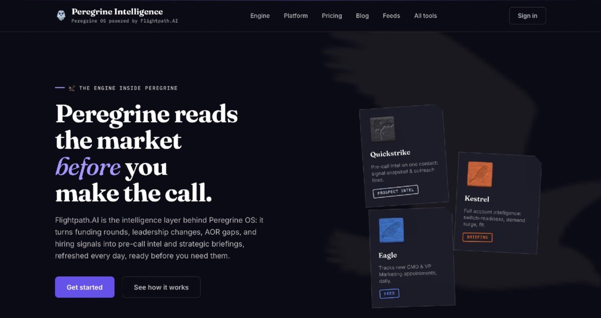RahulAjmera05's tweet photo. Found an interesting B2B tool today.

Peregrine OS tracks things like funding, new hires and company changes, then turns them into useful intel before your next sales call.

Worth checking out if you work in sales or BD.

https://t.co/wn3M43geW3 https://t.co/Deak9AjKyb