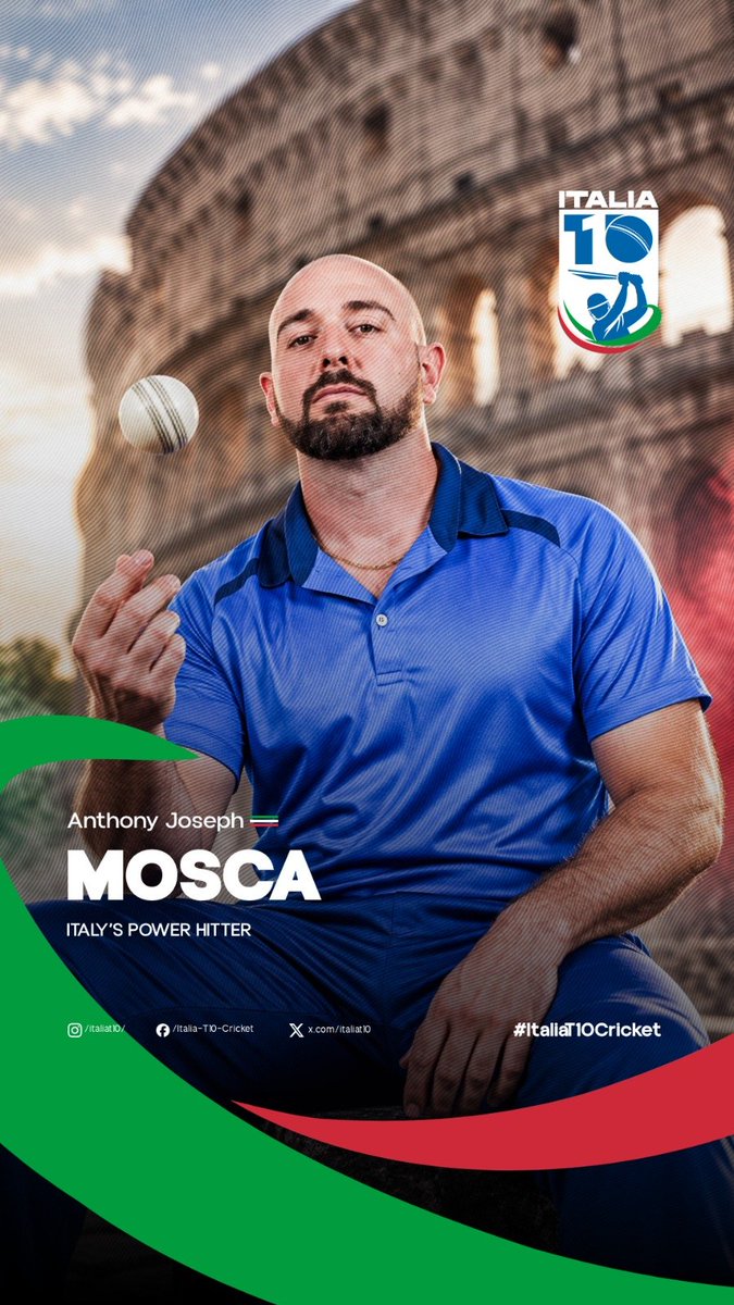 italiat10's tweet photo. The secret is out. 🤫🏏
ANTHONY JOSEPH MOSCA 🇮🇹

Power, intent and Italian pride, the first marquee name is officially in.
Andiamo, Anthony. 🇮🇹🔥 Marquee Player #01.

#ItaliaT10 #CricketItalia #ItalianCricket #T10Cricket #AnthonyMosca https://t.co/83v77hE0DE