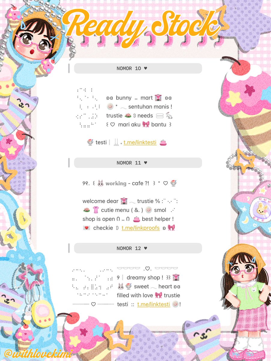 withlovekimi's tweet photo. ⠀
⠀⠀♥︎  ︴꒰⠀help retweet? arigatOu!⠀꒱
⠀⠀╭──⠀#zonauang  ୨୧

⠀⠀Moshi⠀__⠀mOsh?!⠀ready stock ☘️
⠀⠀🪁 🍤  wording  pinned  for  BA  🌀
⠀⠀siap⠀dibeli! ⭐️ 𓈈 sekarang!  :¨ ·.· ¨:
⠀⠀ⓘ  ☆   harga:⠀IDR  5.500 coins⠀🍎

⠀⠀꒰⠀꒱⠀⑅⠀yuk  jajan !  🍟
⠀ https://t.co/y52iBFgYZK