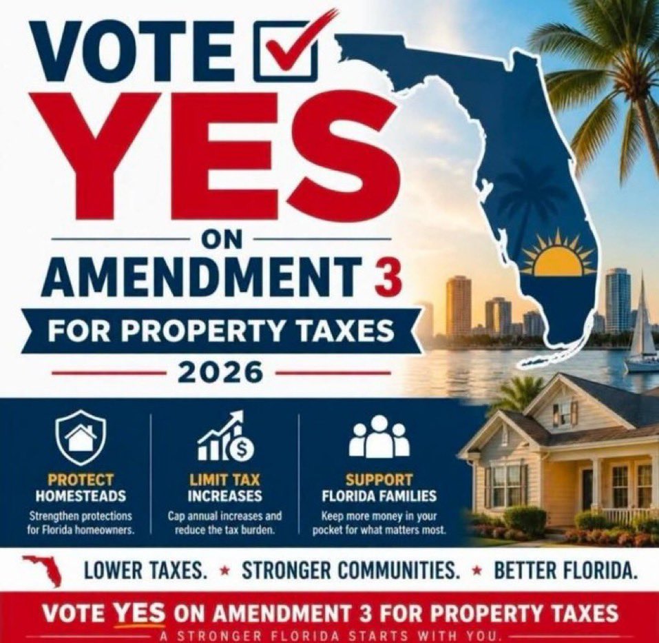 1Nicdar's tweet photo. Vote YES on Amendment 3. 

Through property taxes, I've been paying school taxes for 35 plus years. 

I'm 65 years old now and I'm still paying school taxes simply because I own a home. 

We put our kids through private school and the government never reimbursed us one penny for that. 

Now my grandsons are attending private school but their parents are paying taxes to fund public schools. 

Makes zero sense.

Property taxation is theft.