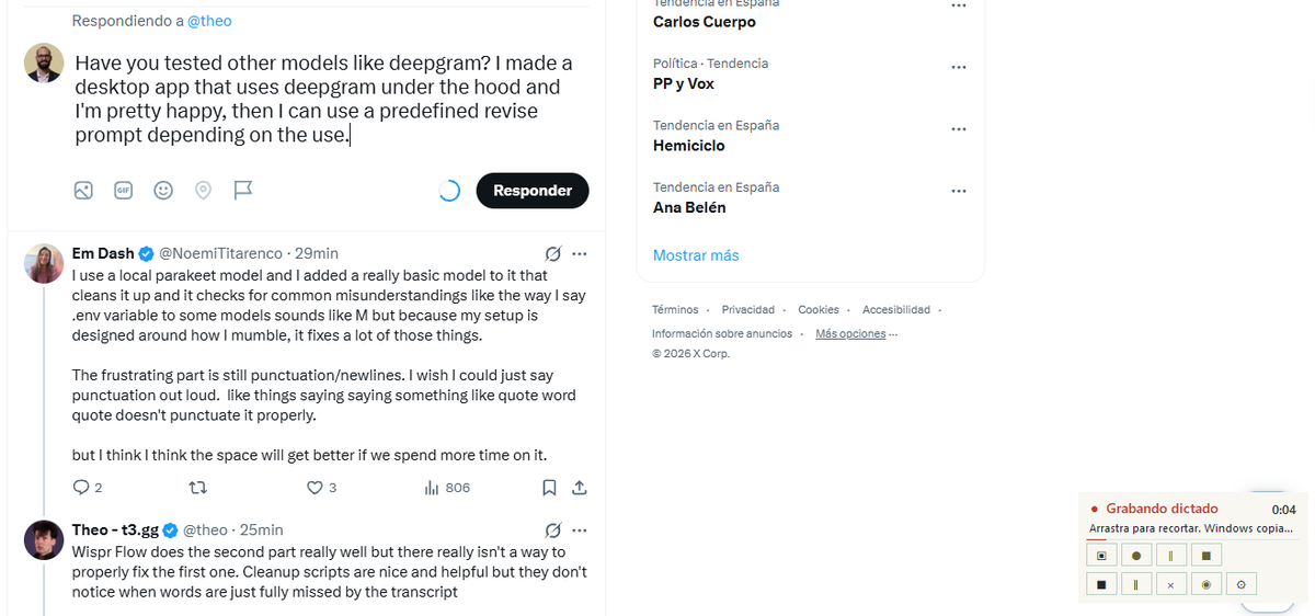 RobertoH_AI's tweet photo. @theo Have you tested other models like deepgram? I made a desktop app that uses deepgram under the hood and I'm pretty happy, then I can use a predefined revise prompt depending on the use. It uses voice to make captures and planning on expanding. https://t.co/Qe3b2f3N4p