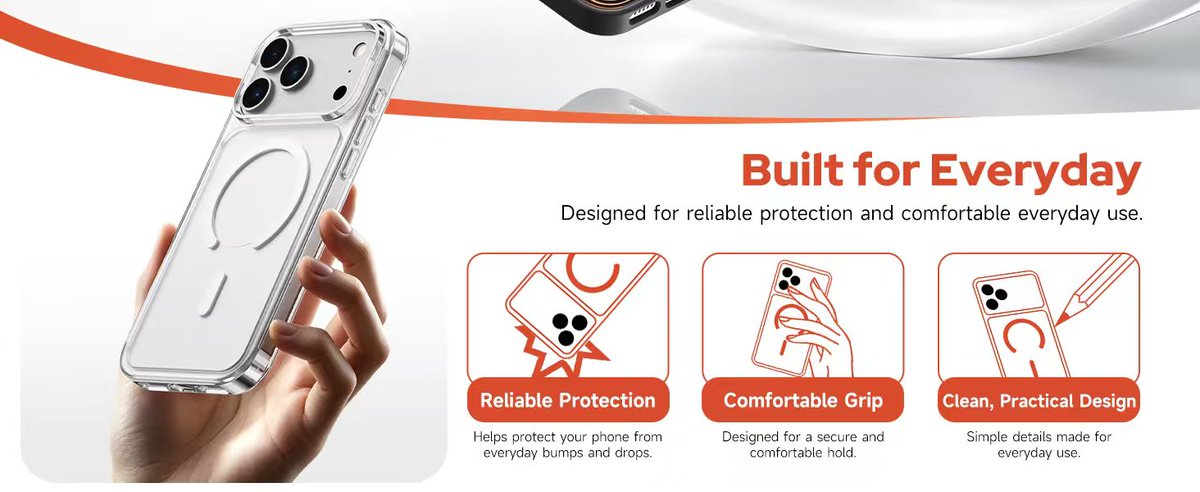 FOMBEOofficial's tweet photo. Designed for reliable protection and comfortable everyday use
Reliable Protection
Helps protect your phone from everyday bumps and drops.
Comfortable Grip
Designed for a secure and comfortable hold.
Clean, Practical Design
Simple details made for everyday use.  #iPhone18promax https://t.co/rLocm7M6Mn